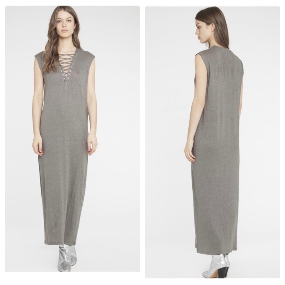 IRO Daisy Linen Summer Maxi Shirt Dress in Gray Size Small